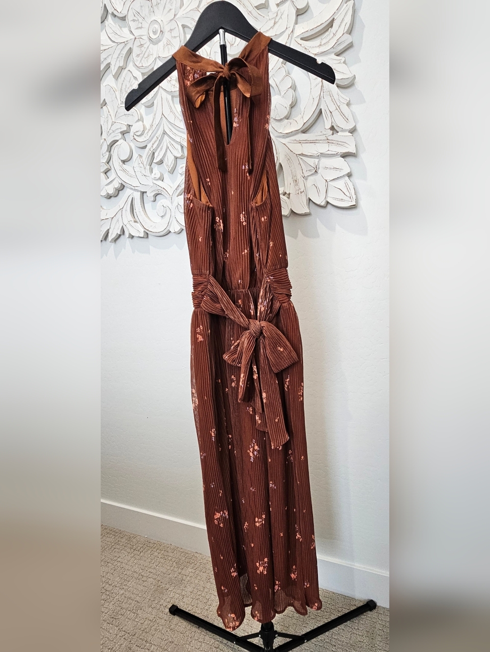 Sadie & Sage Rust Brown Floral Halter Lined Feminin Maxi Dress Junior Sz S & Med - Picture 4 of 8